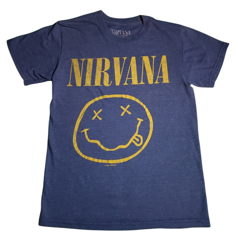 NIRVANA Blue Tee Classic Nirvana Smiley Face